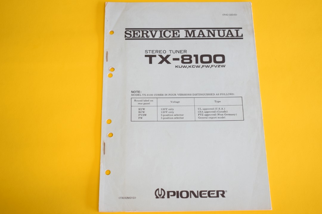 Pioneer TX-8100 Tuner Service Manual  			